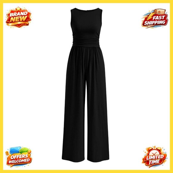 Pants - Sleeveless Wide Leg Jumpsuit Elegant Chic Casual Summer Romper